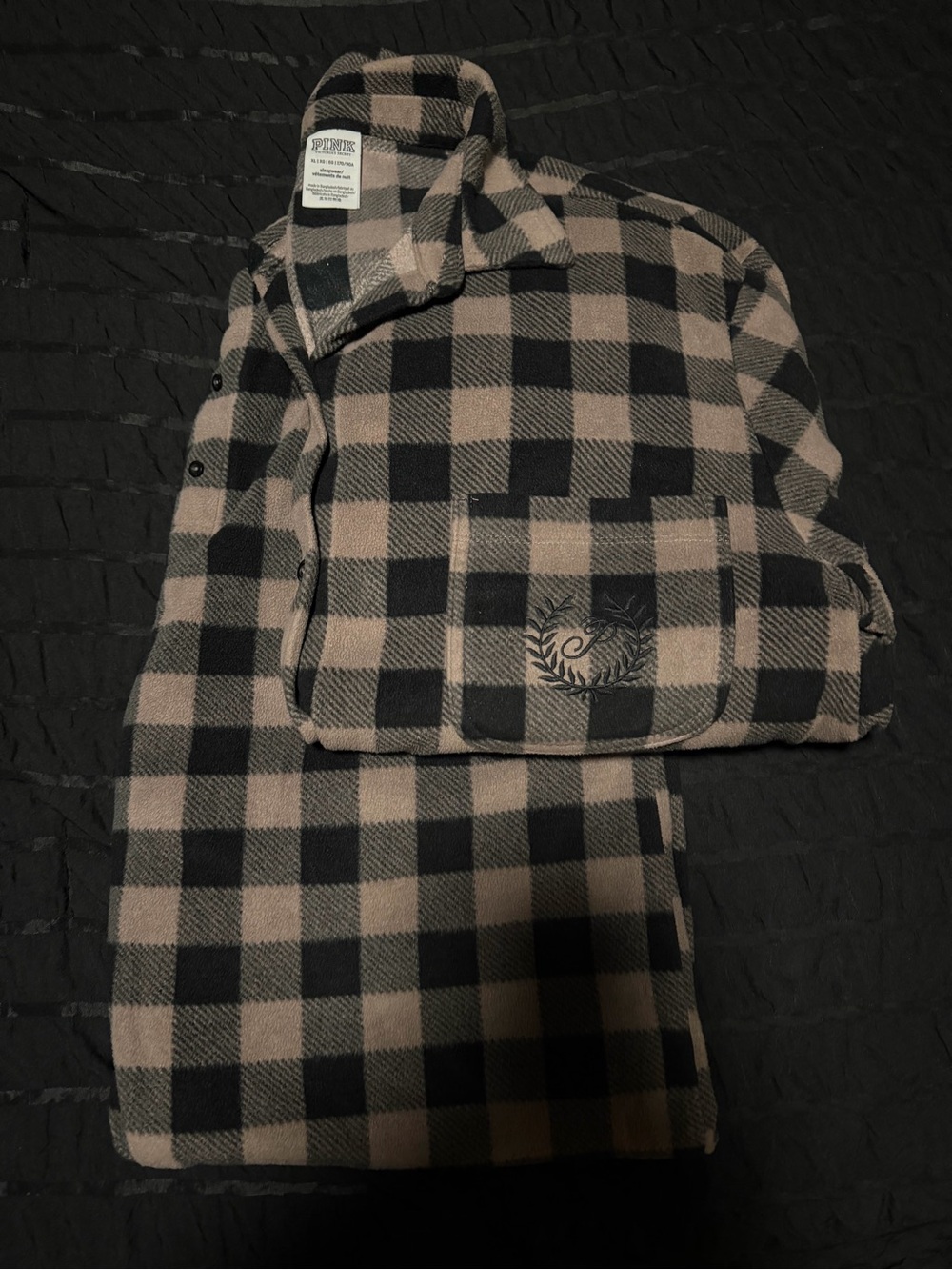 PINK Victoria's Secret Black & Tan Plaid Pajama Set